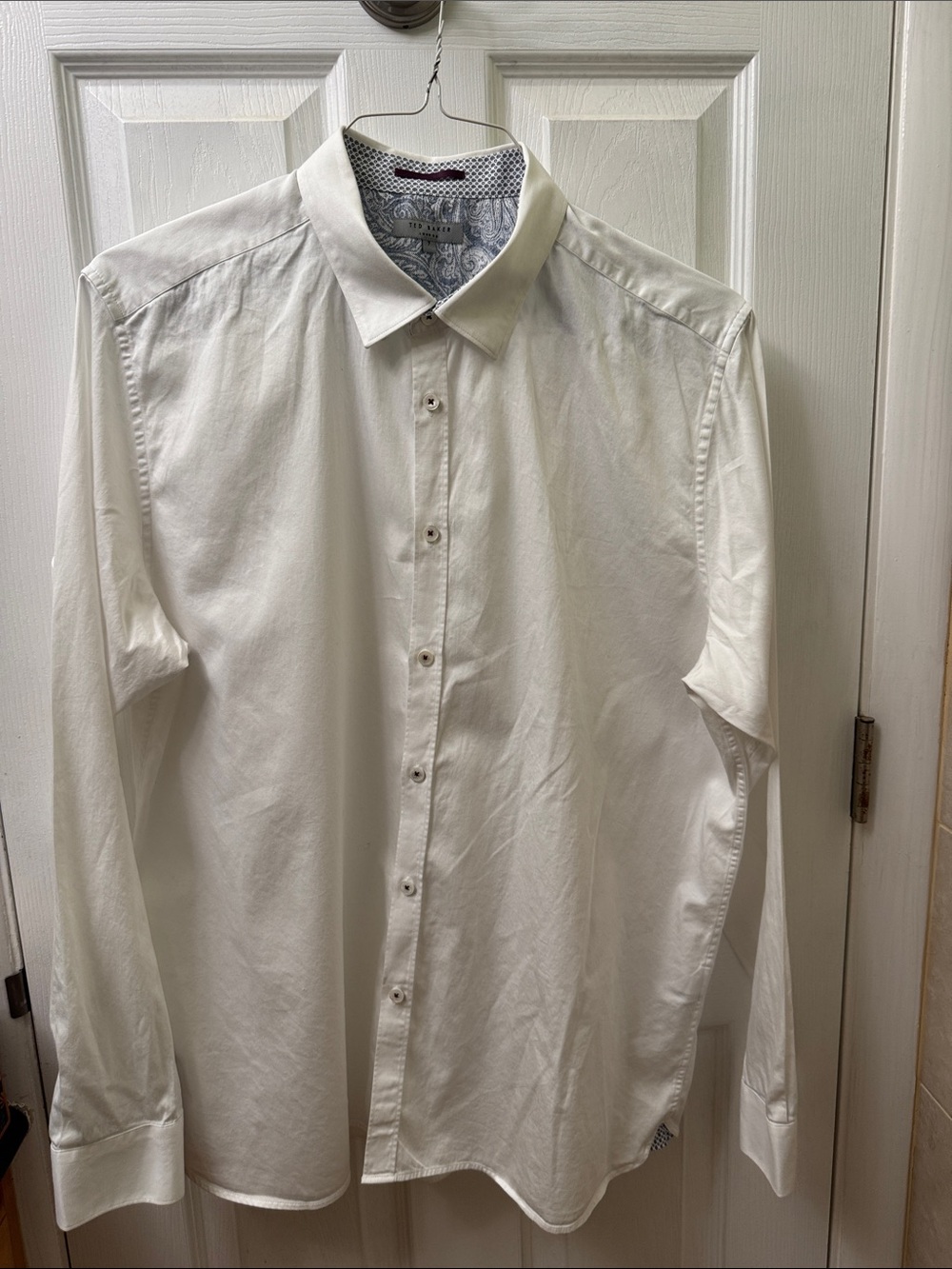Ted Baker London White Men's Dress Shirt with Patterned Collar Lining